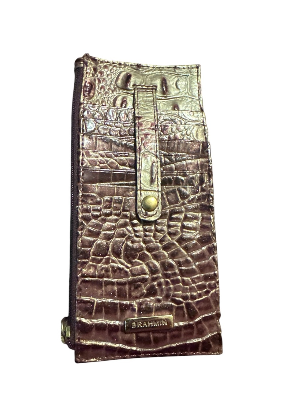 Brahmin Croc-Embossed Wallet in Plum with Brass Accent
